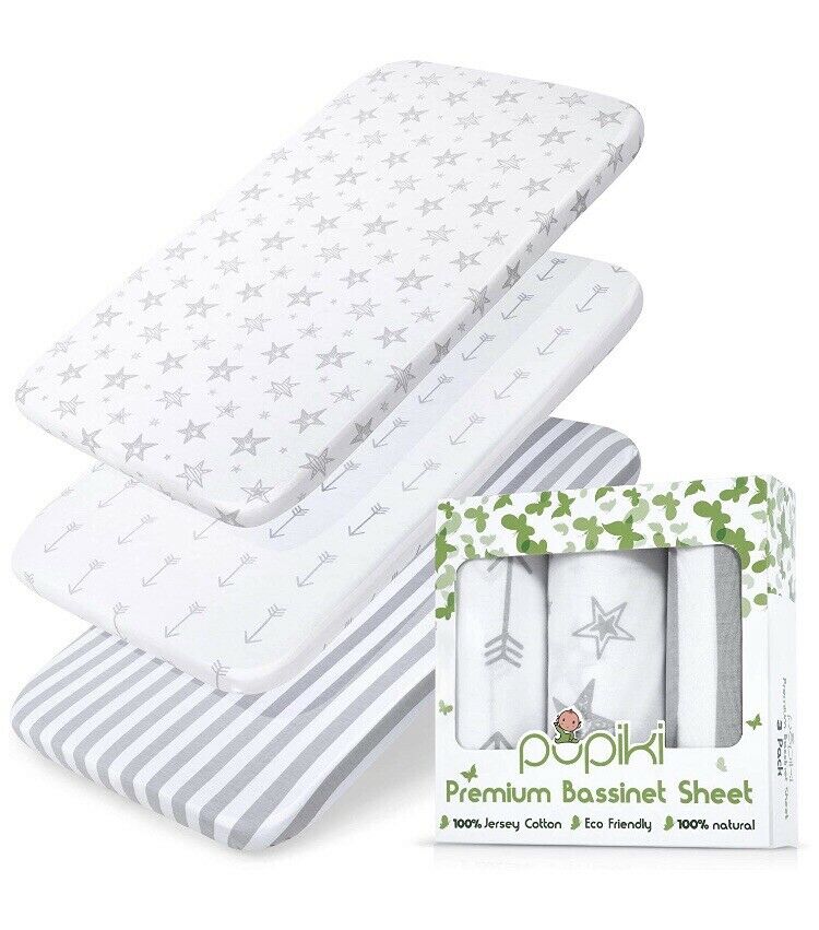 3 Pack Set 100% Jersey Cotton Baby Sheets Girls Bassinet Sheet Oval Fitted Cr...